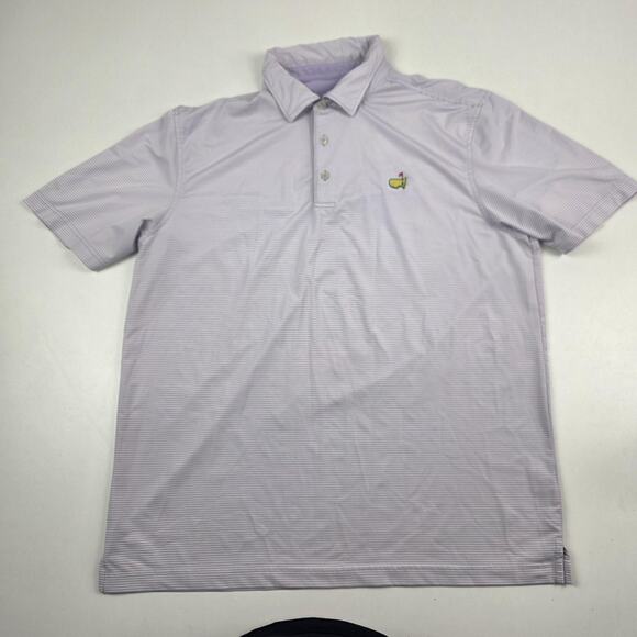 Masters Tech Polo Shirt Mens Large Purple White Stripe Golf Performance Stretch - Picture 1 of 9